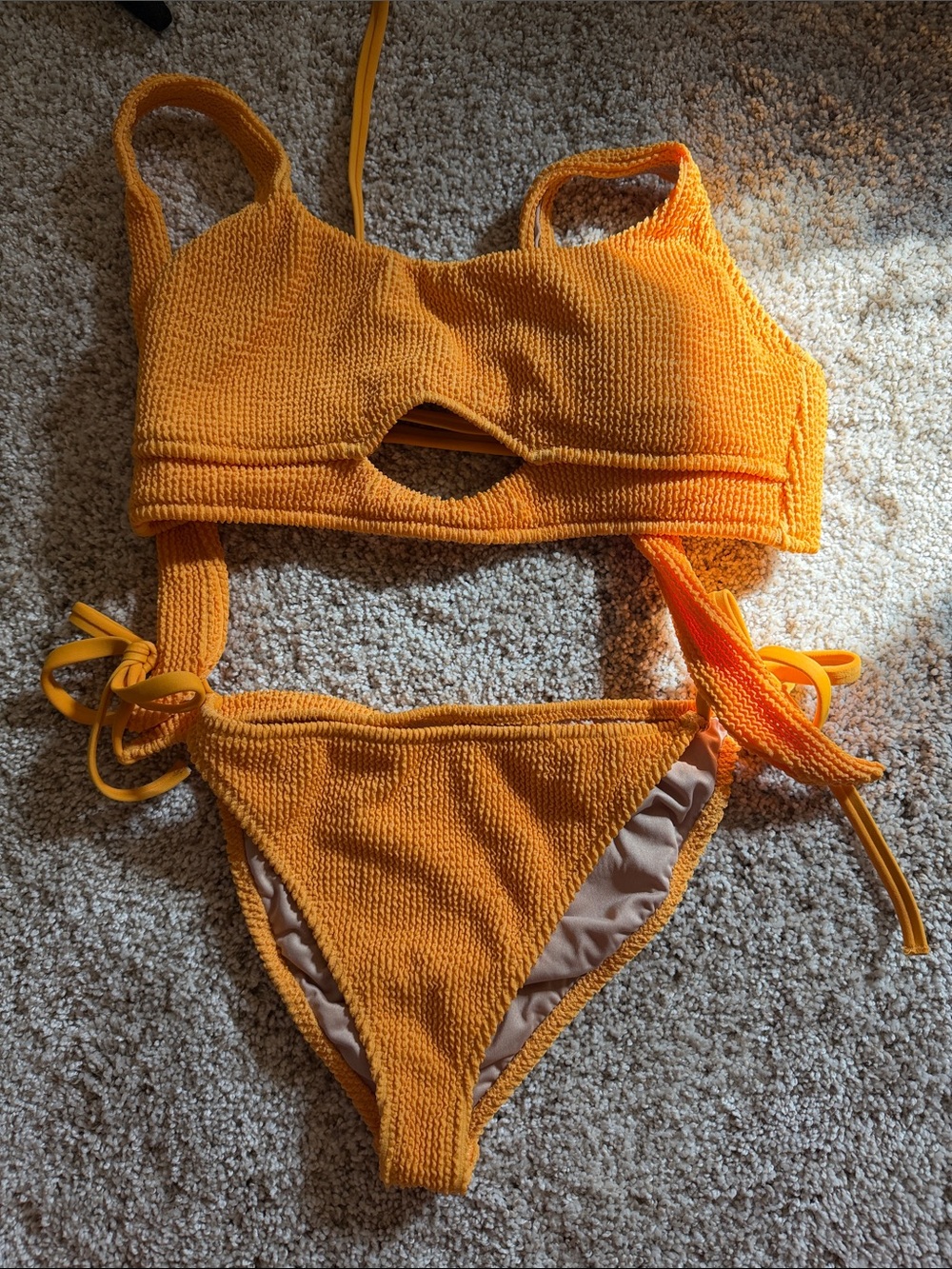 Shade & Shore Vibrant Orange Textured Bikini Set